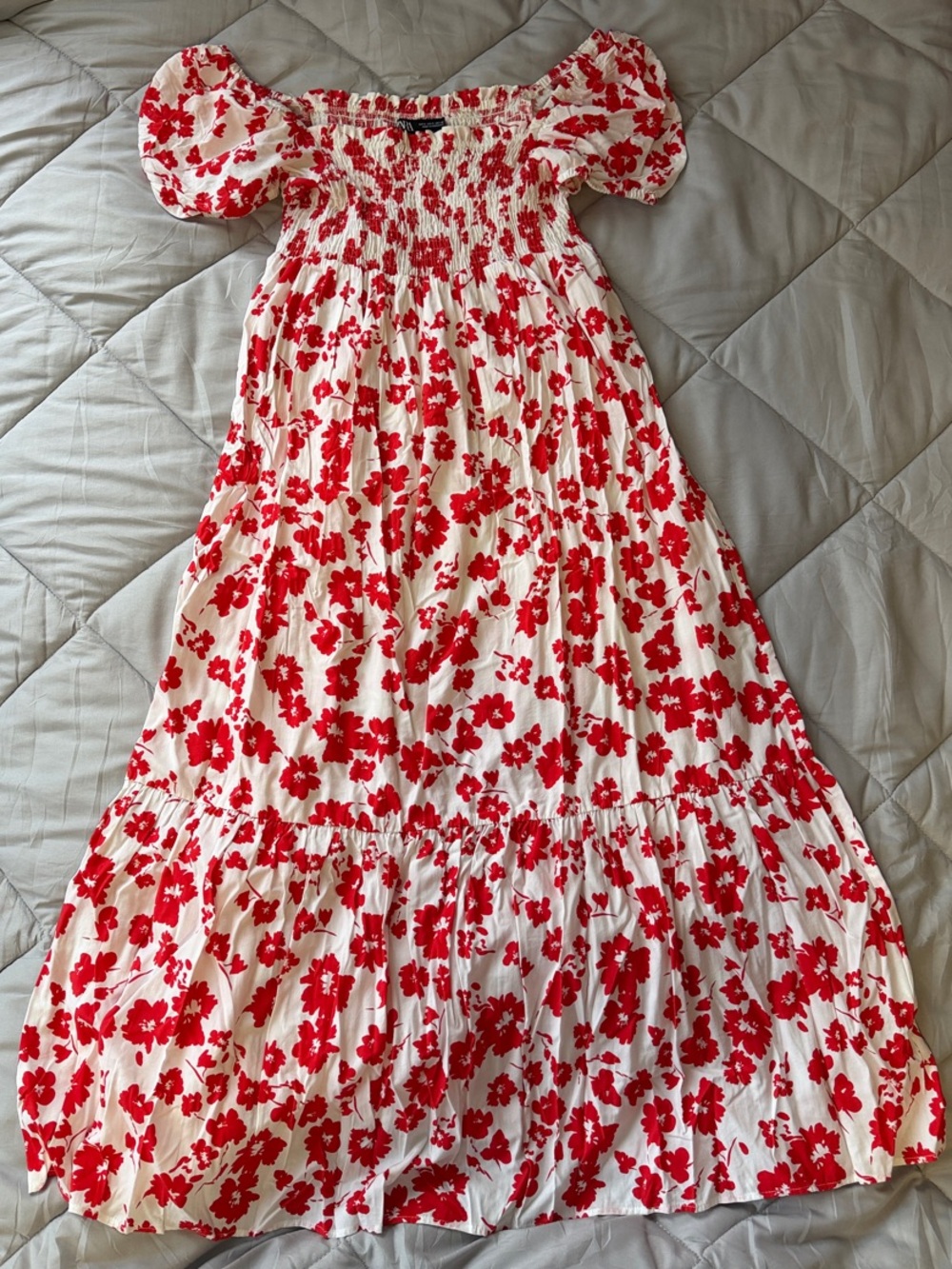 Zara White Dress with Red Floral Print